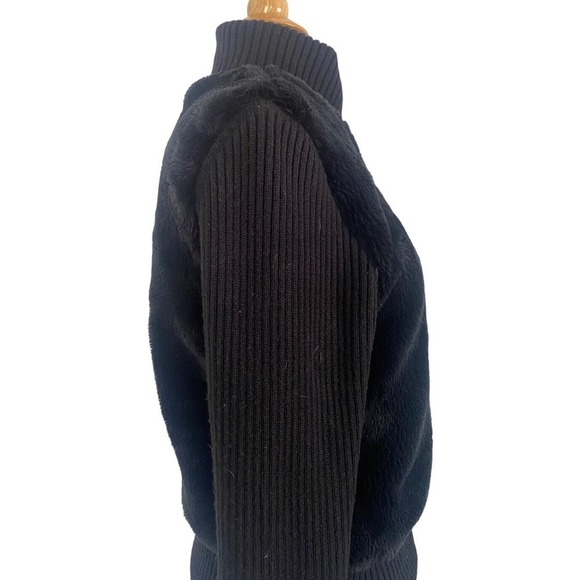 Guess Jean’s GLAMOUR Black Faux Fur Sweater Knit Zip Up Jacket Size M - Picture 6 of 11